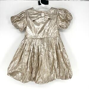 Boden Metallic Bubble Hem Party Dress Collar Bow Girls Size 3-4 year olds